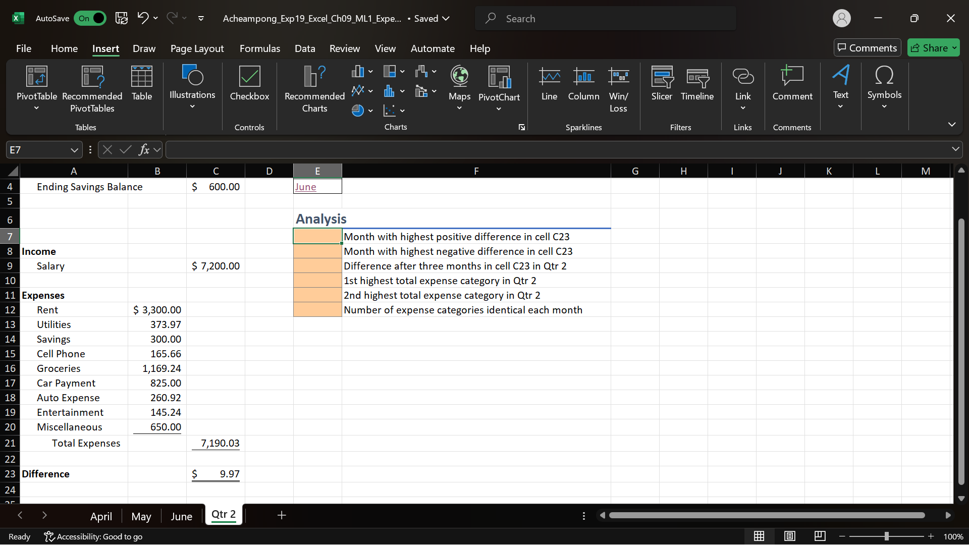 Step 7 : Next, you want to insert a SUM function