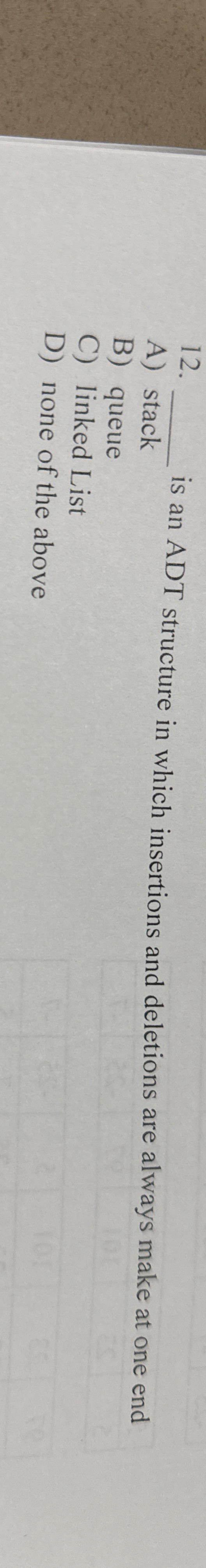is an ADT structure in which insertions and