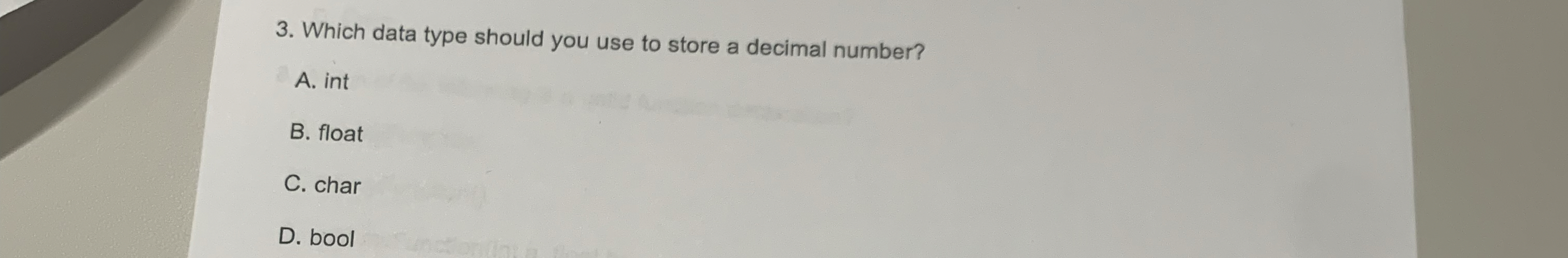 Which data type should you use to store a decimal