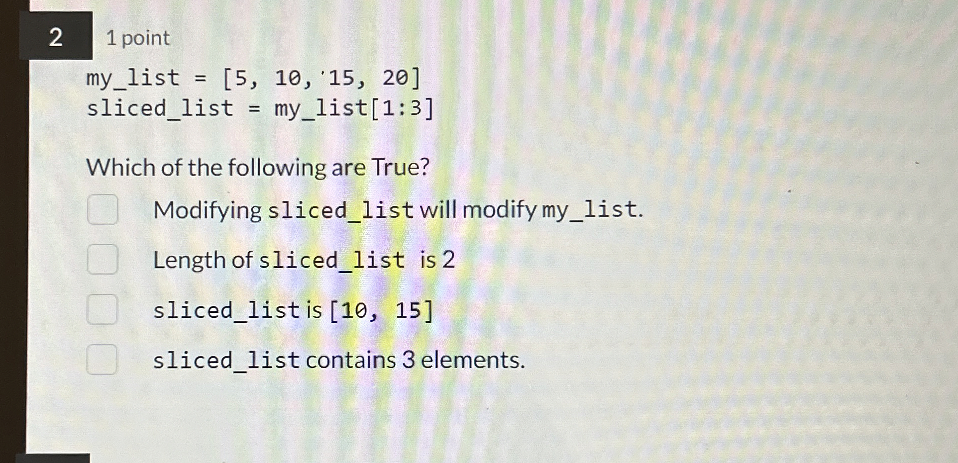 2 1 point m y l ist = [ 5 , 1 0 , * 1 5 , 2 0 ] s