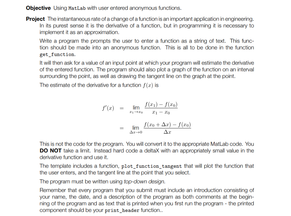 Objective Using MatLab with user entered