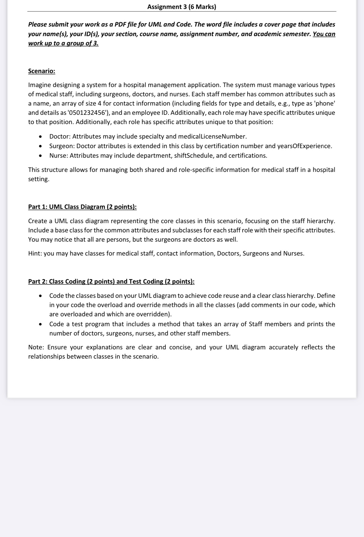 Assignment 3 ( 6 Marks ) Please submit your work