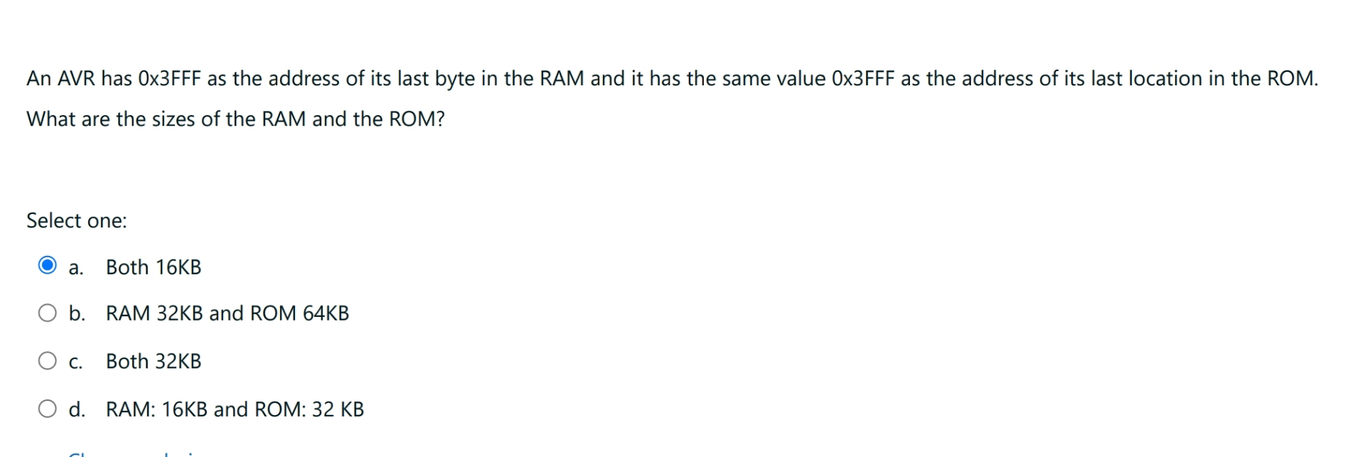 An AVR has 0 x 3 FFF as the address of its last