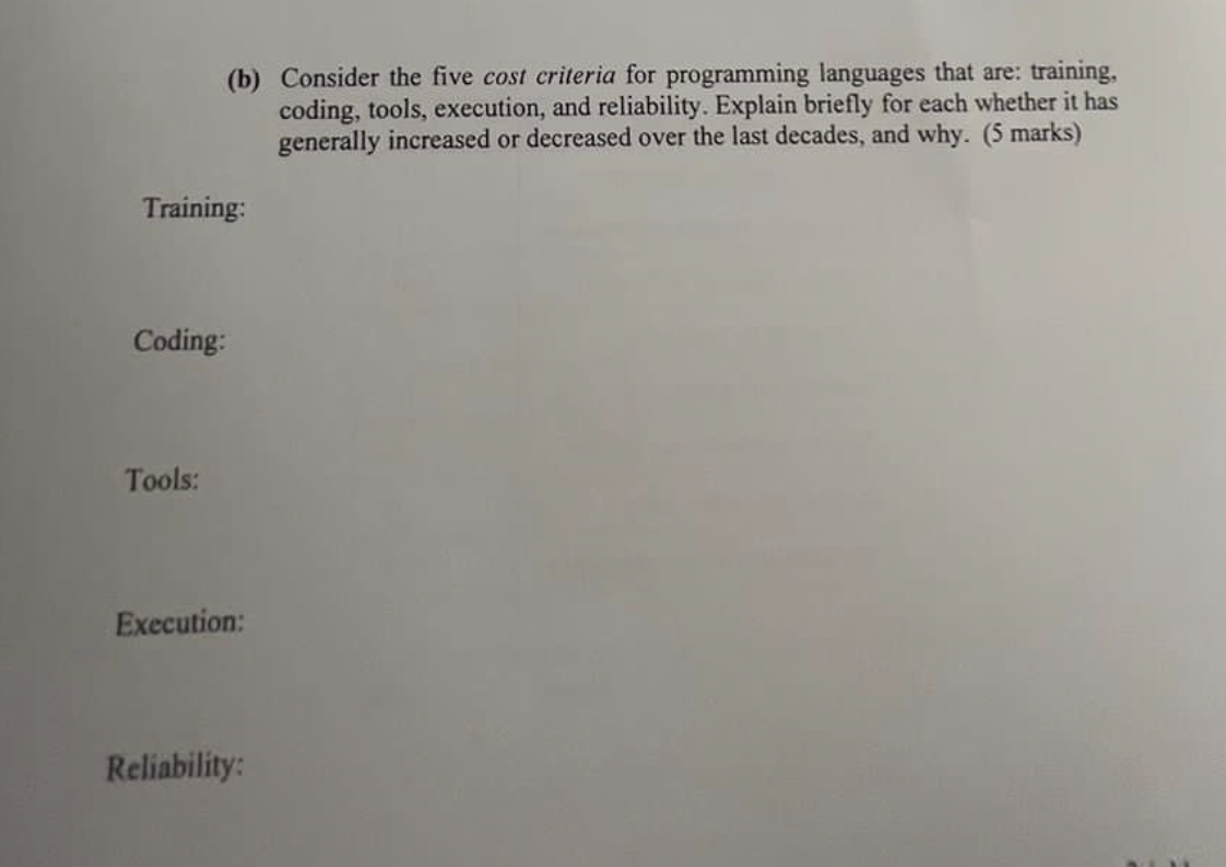 ( b ) Consider the five cost criteria for