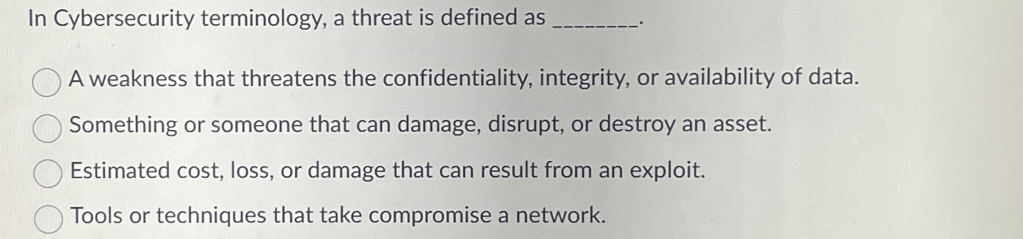 In Cybersecurity terminology, a threat is defined