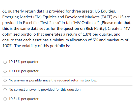 61 quarterly.f return data is provided for three