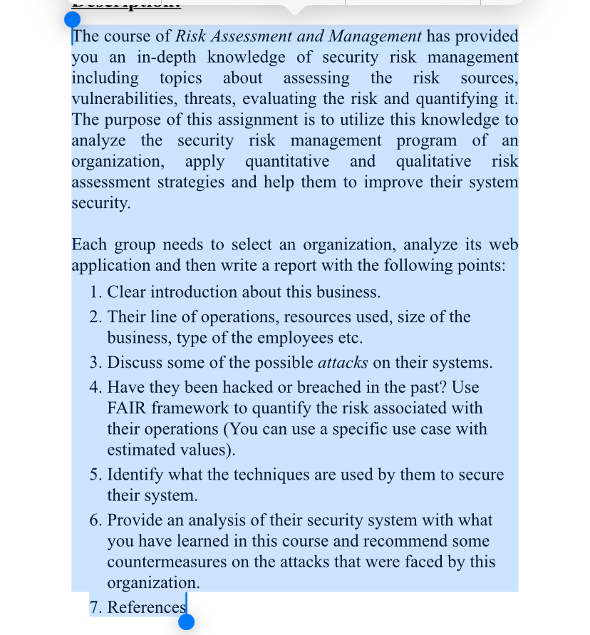 The course of Risk Assessment and Management has