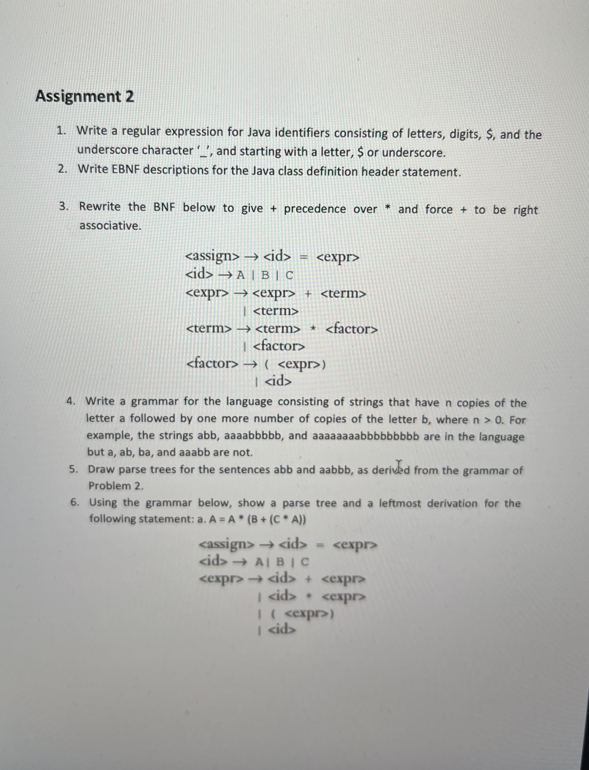 Assignment 2 Write a regular expression for Java