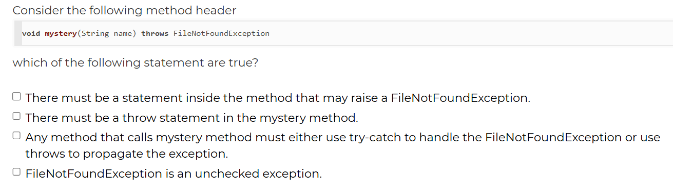 Consider the following method header void mystery