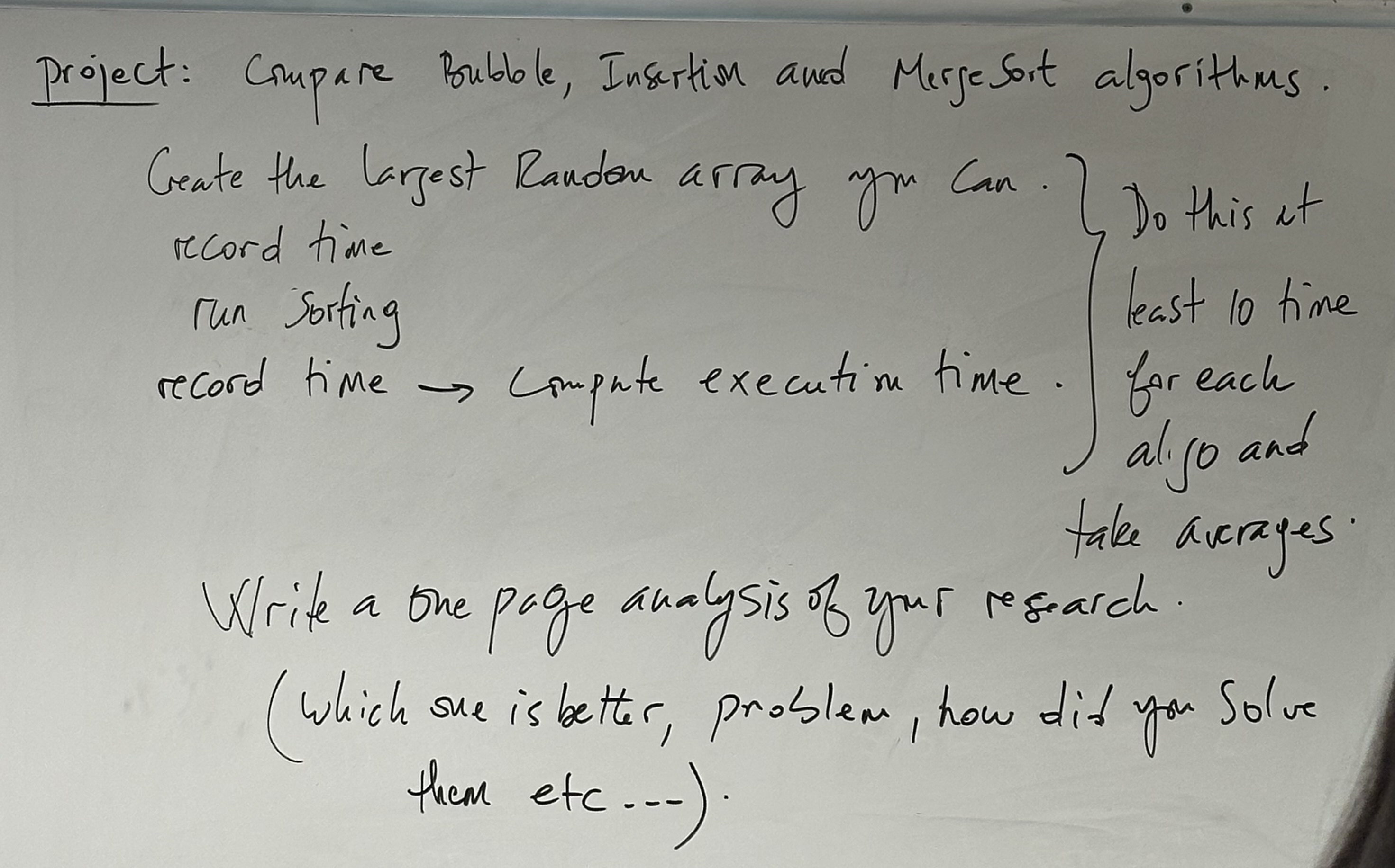 project: Compare Bubble, Insertion and Mergesort