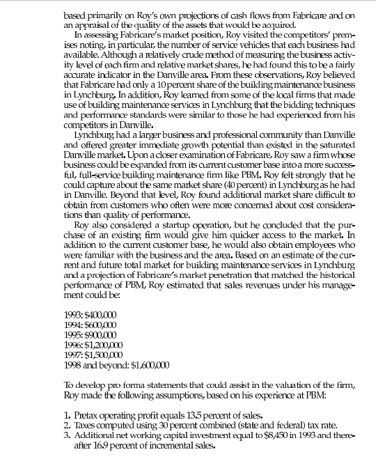 CASE 36 FABRICARE, INC. VALUATION In early 1986,