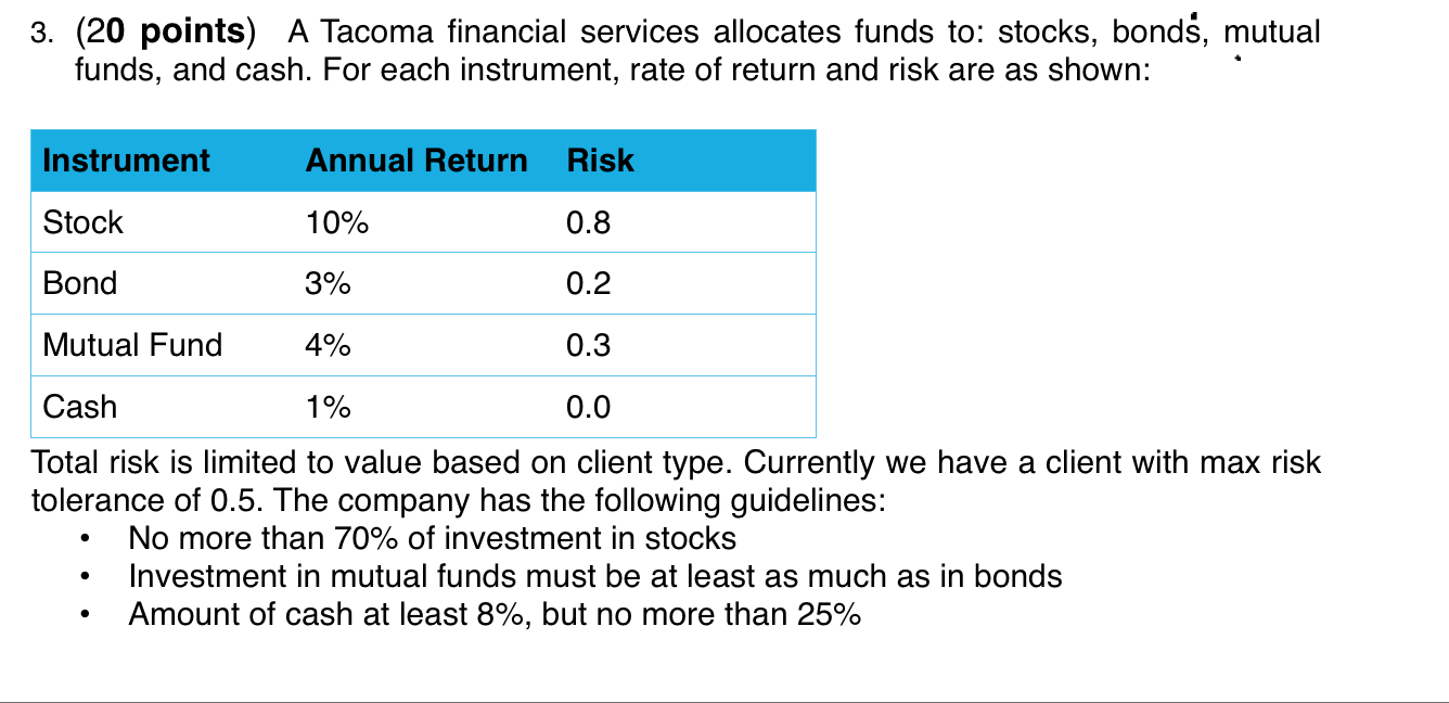3. (20 points) A Tacoma financial services