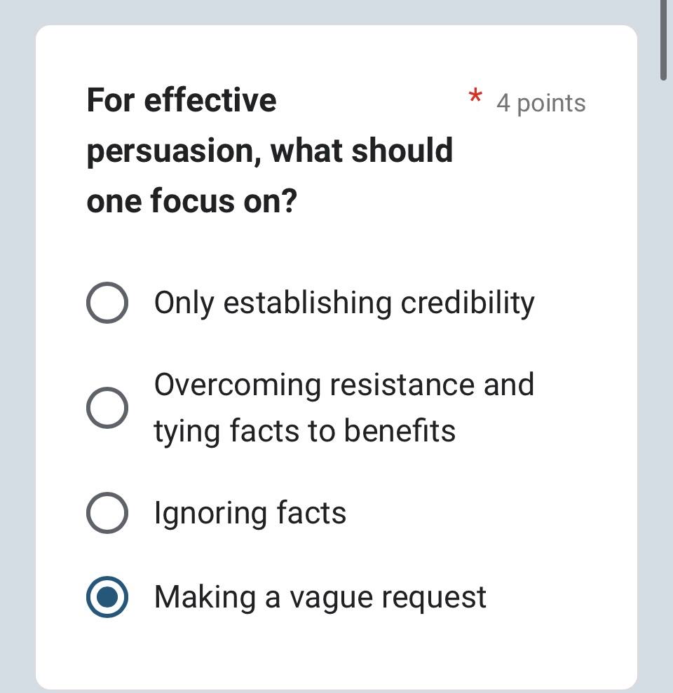 For effective 4 points persuasion, what should