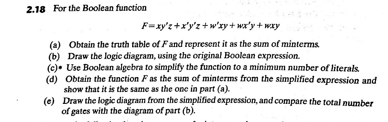 2 . 1 8 For the Boolean function F = x y ' z + x