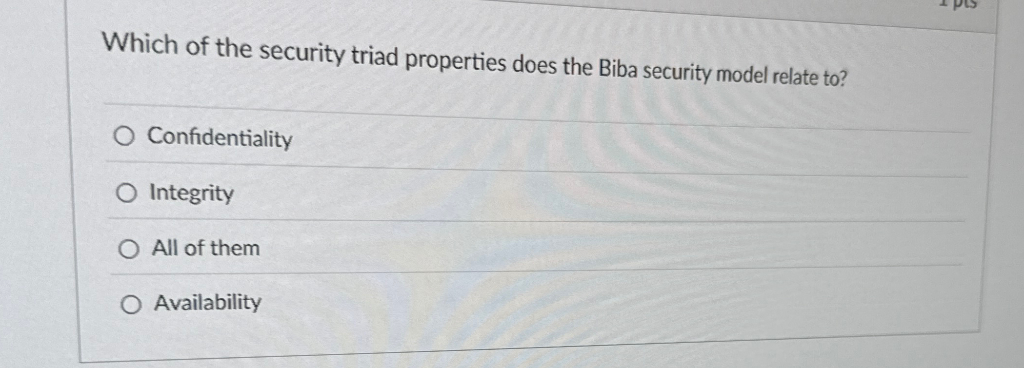Which of the security triad properties does the