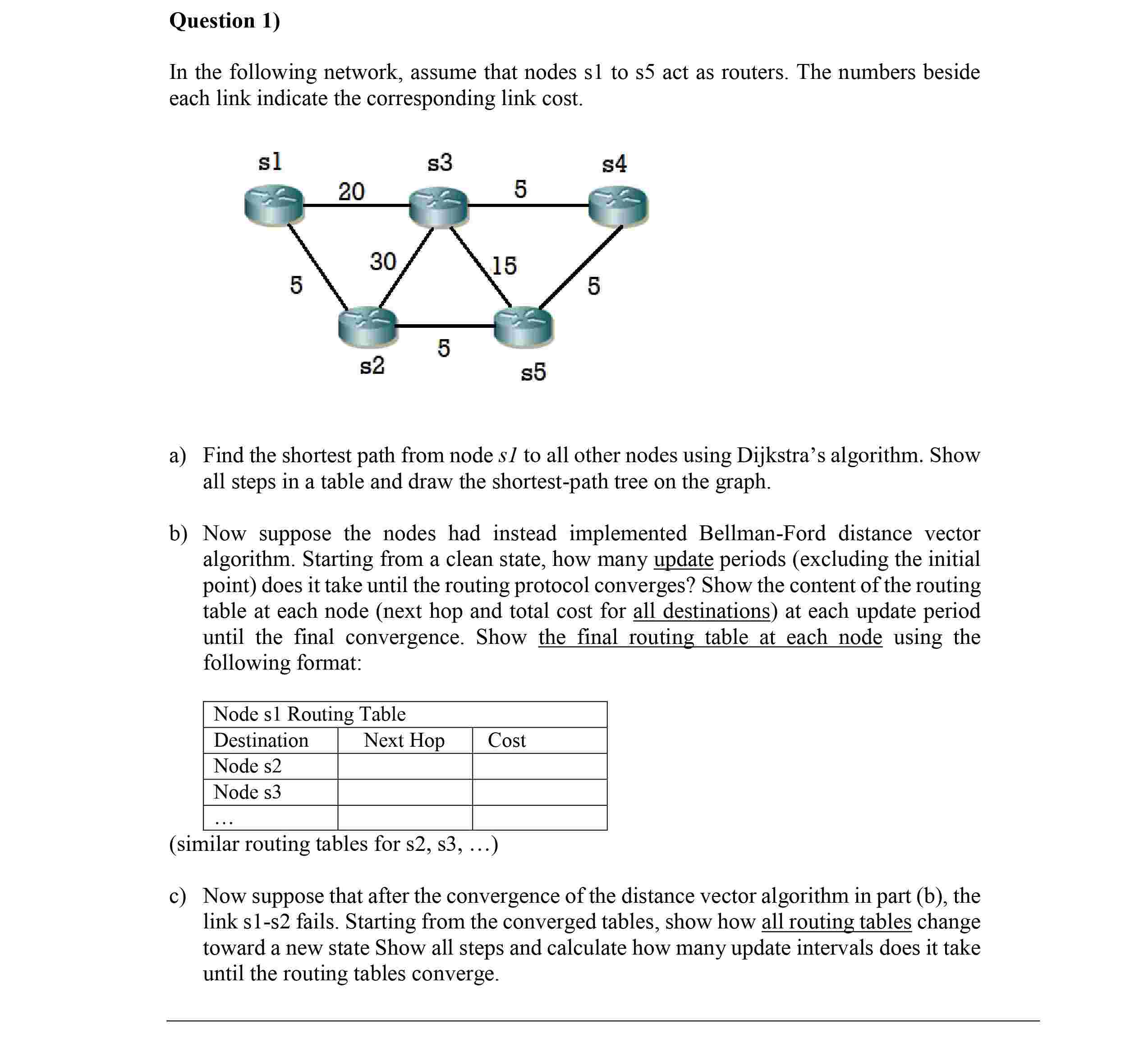 Question 1 ) In the following network, assume