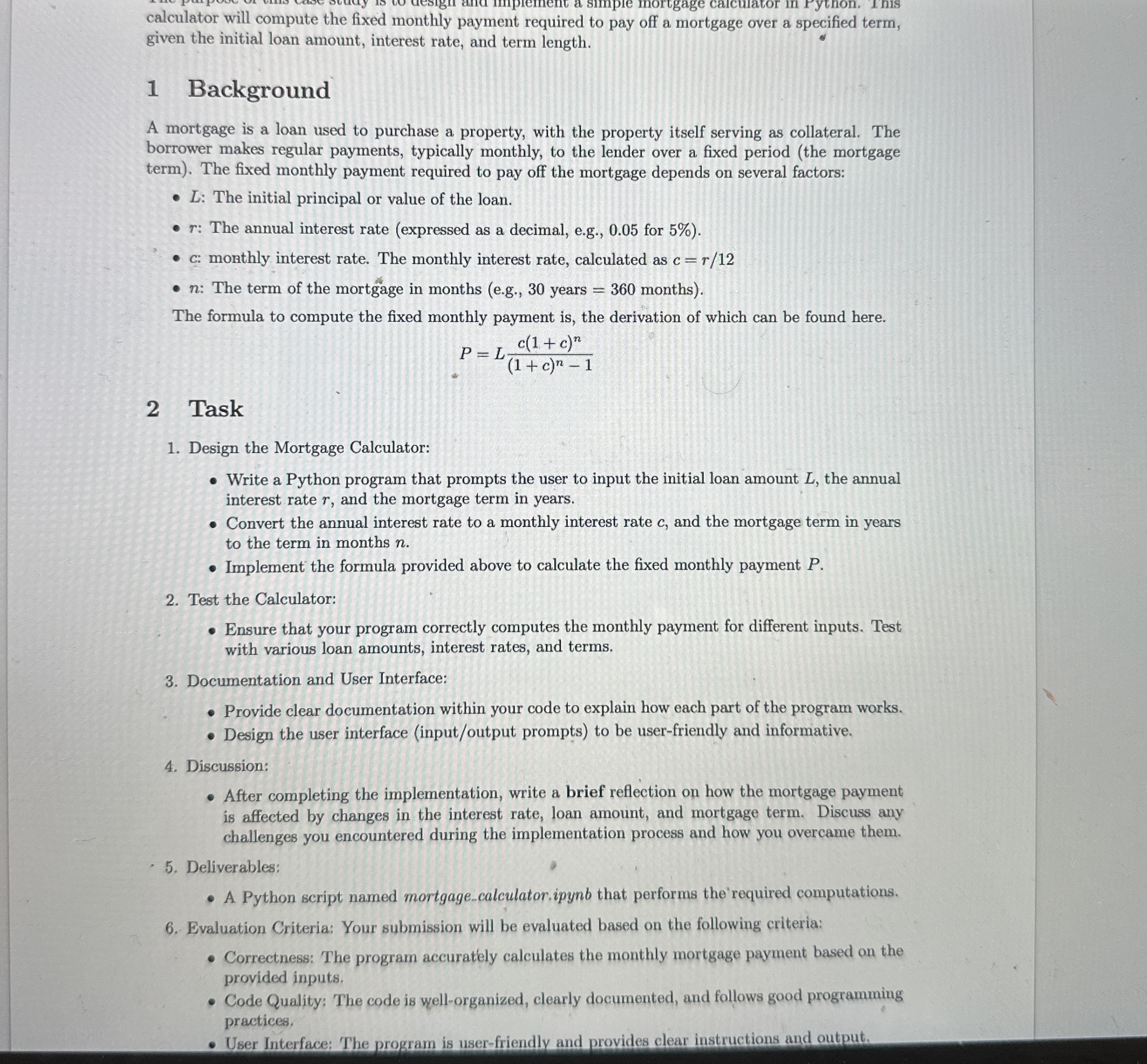 calculator will compute the fixed monthly payment