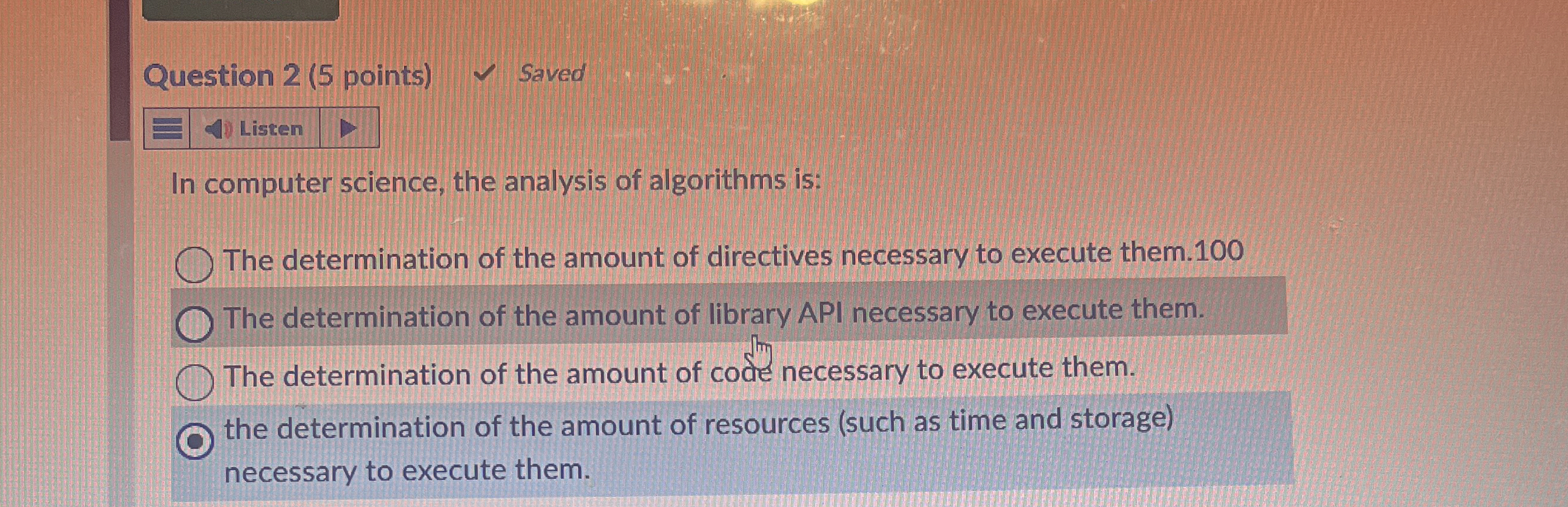 Question 2 ( 5 points ) Saved In computer