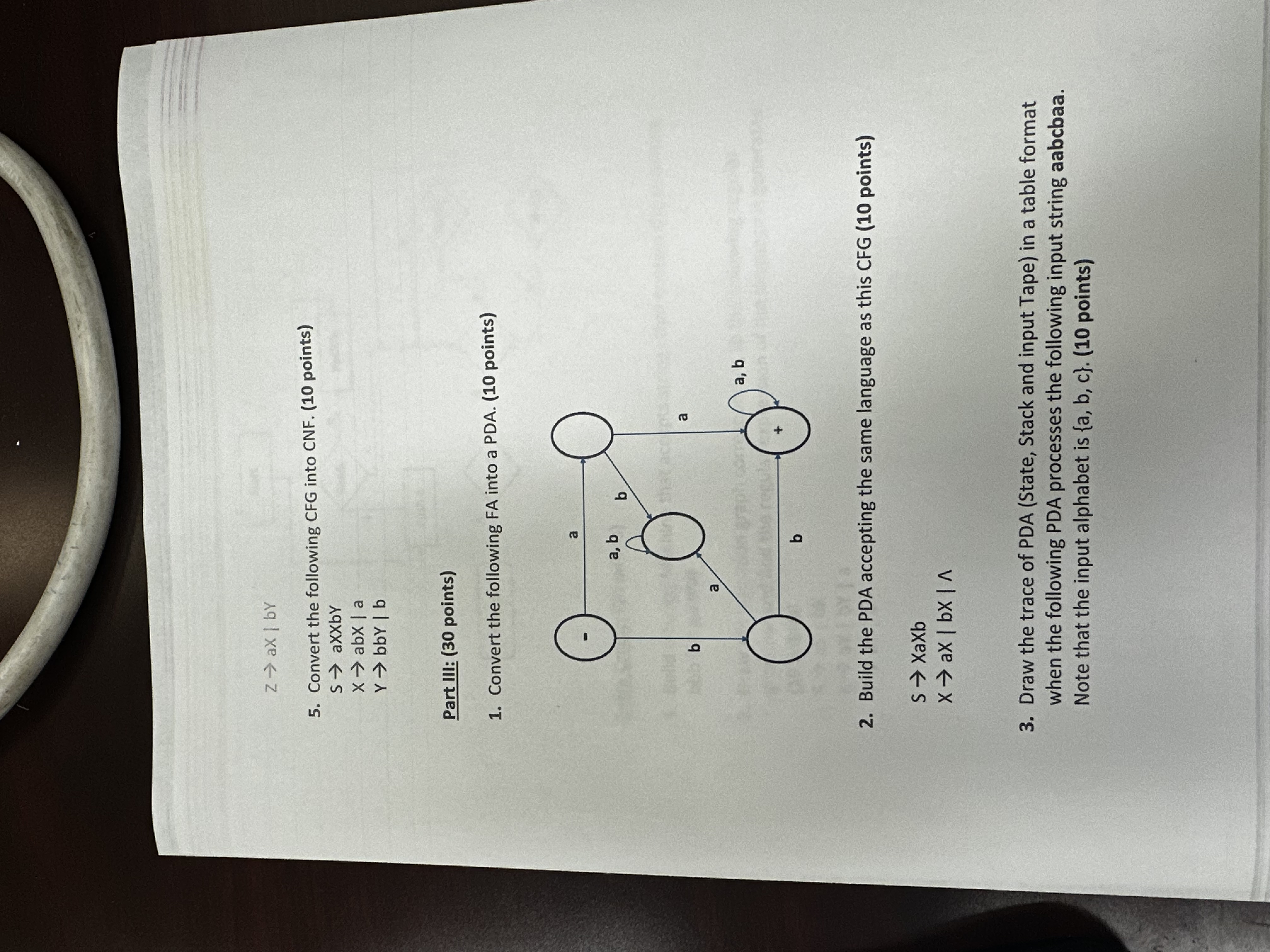 z a x | b Y | | Convert the following CFG into