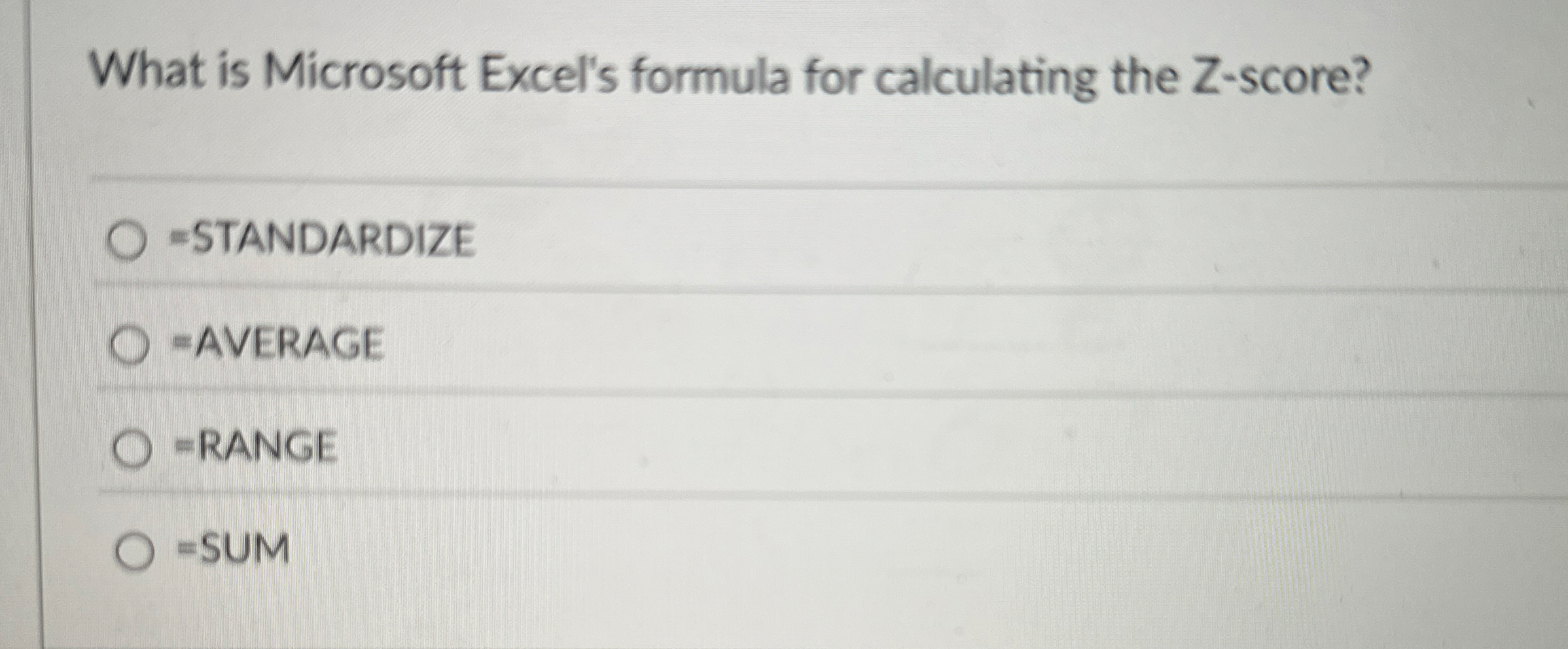 What is Microsoft Excel's formula for calculating