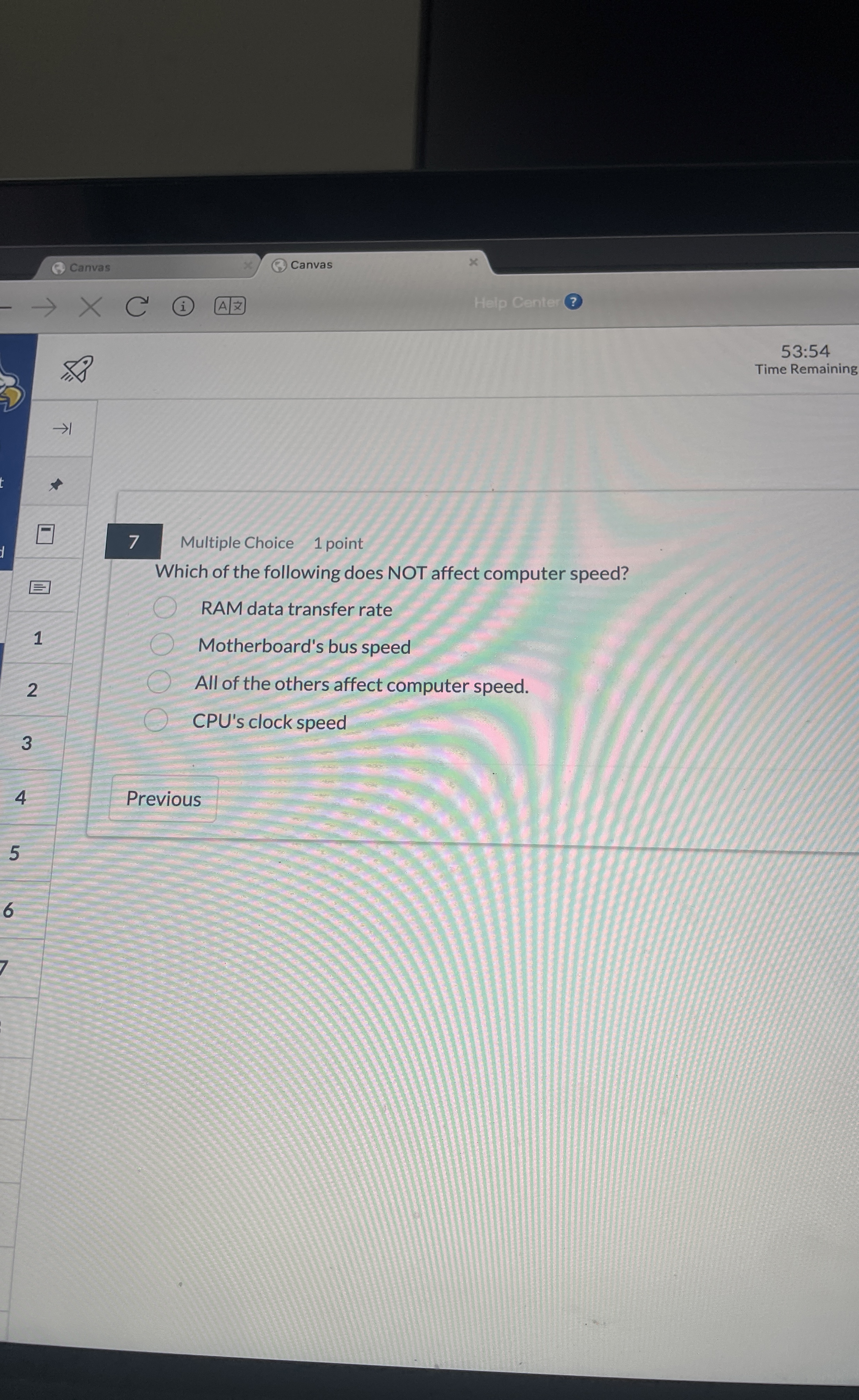 Canvas Canvas ? Halp Centei 5 3 : 5 4 Time