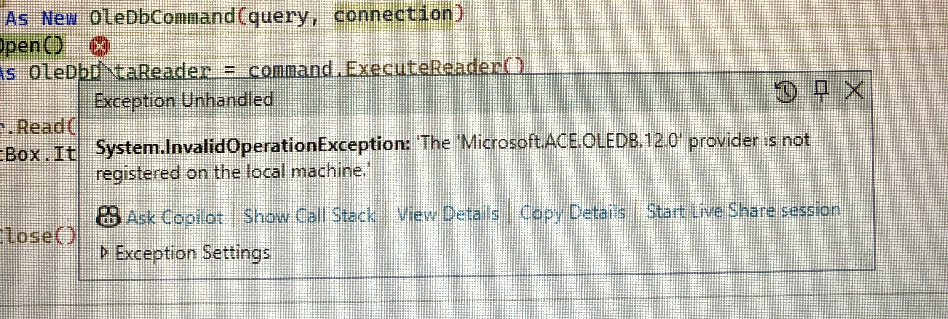 How to solve this exception unhandled error?