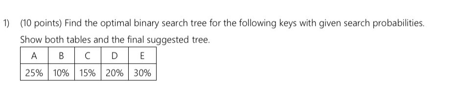( 1 0 points ) Find the optimal binary search