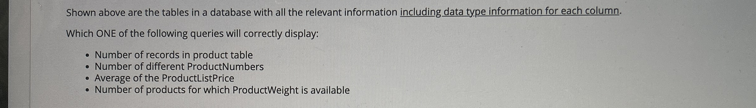 Shown above are the tables in a database with all