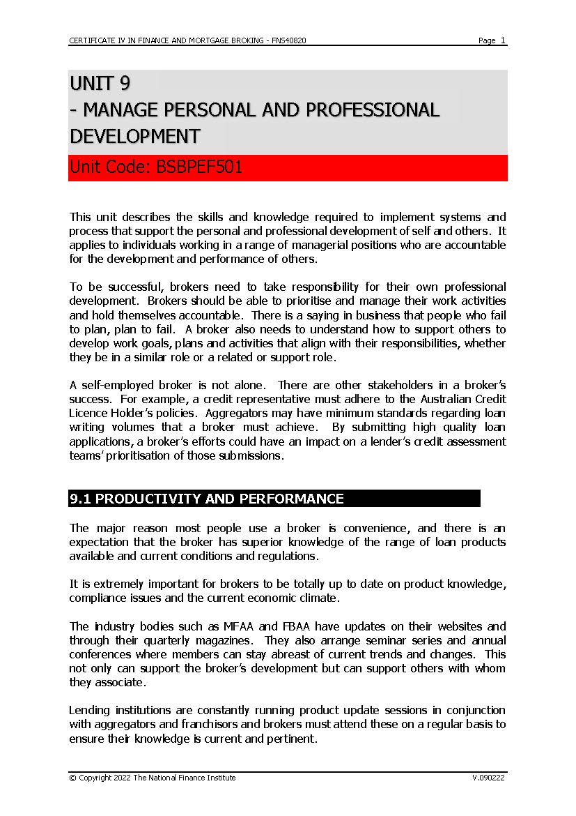 CERTIFICATE IV IN FINANCE AND MORTGAGE BROKING -