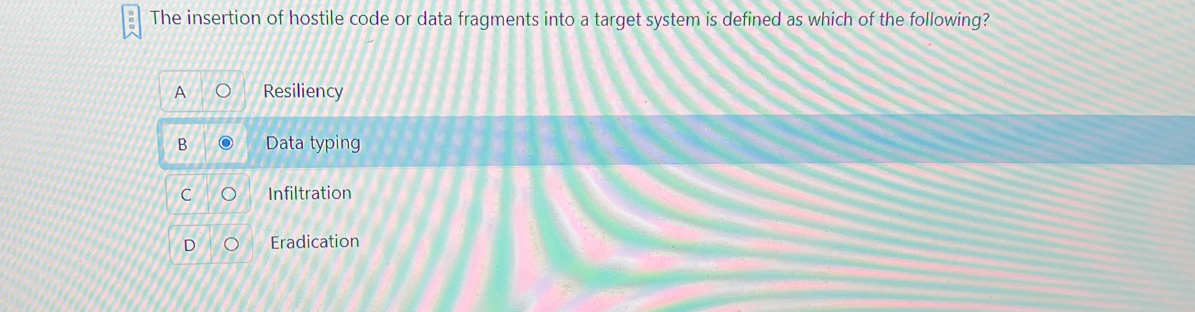 The insertion of hostile code or data fragments