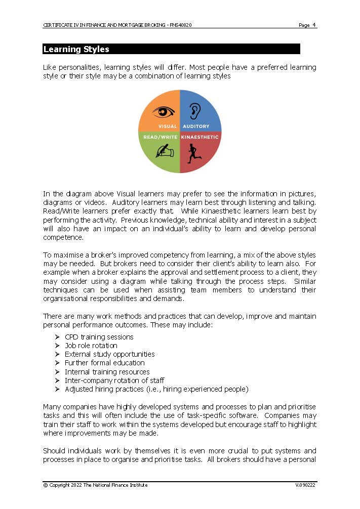 CERTIFICATE IV IN FINANCE AND MORTGAGE BROKING -