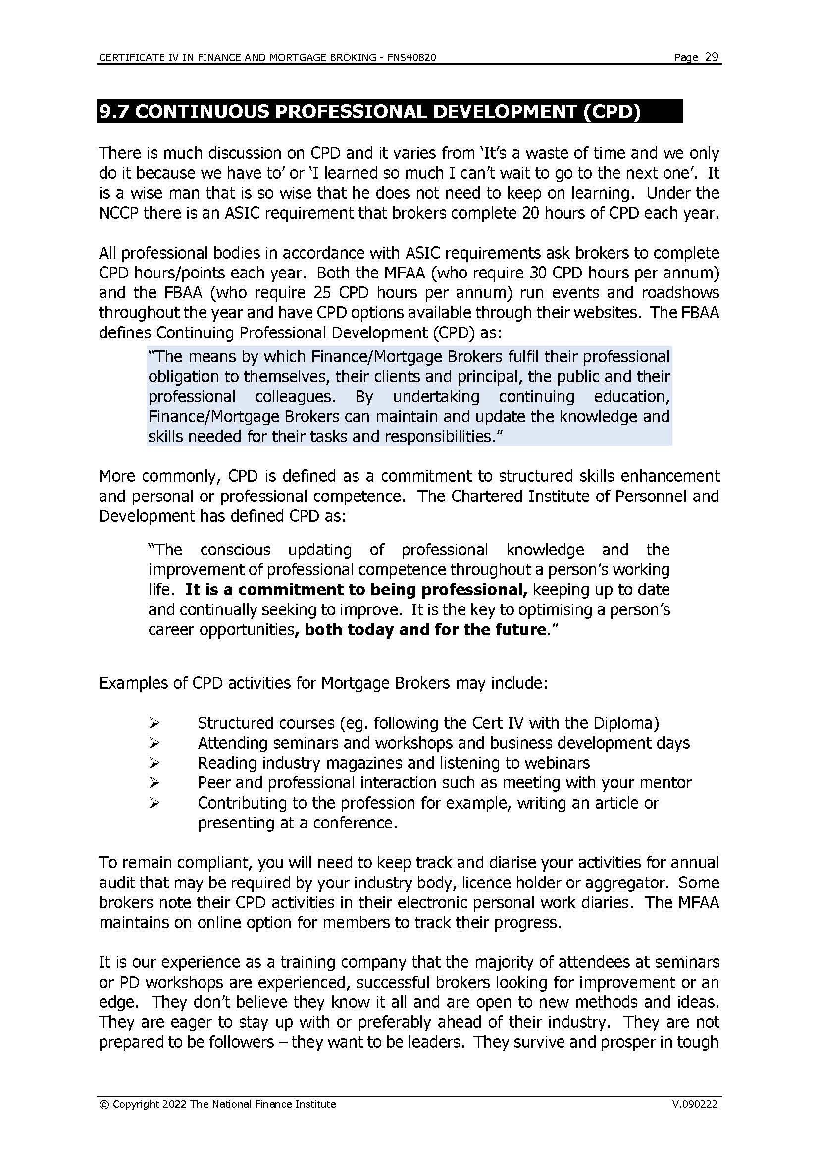 CERTIFICATE IV IN FINANCE AND MORTGAGE BROKING -