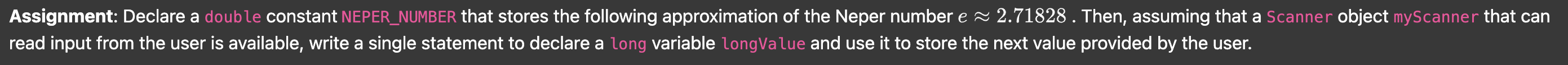 Assignment: Declare a double constant NEPER _