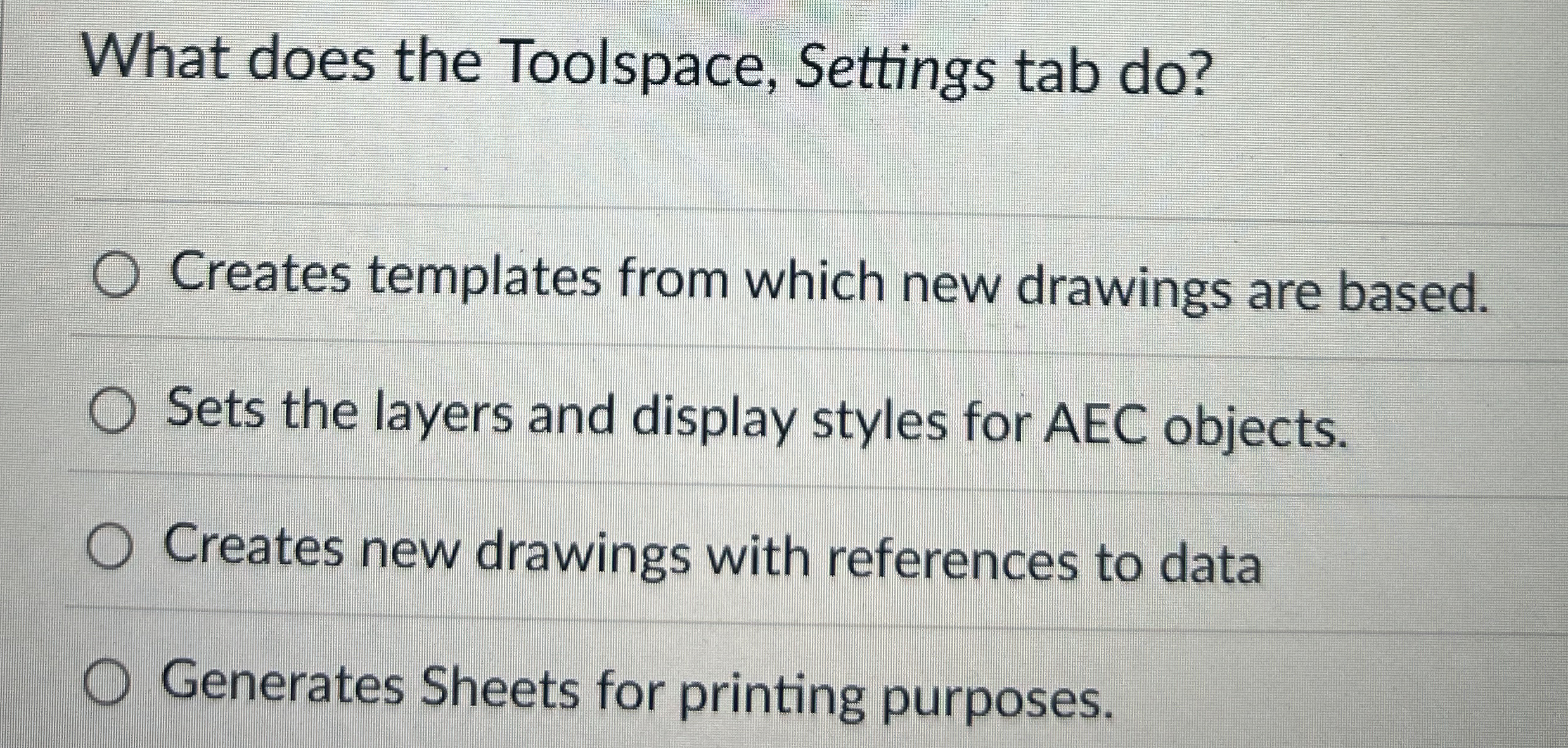 What does the Toolspace, Settings tab do ?