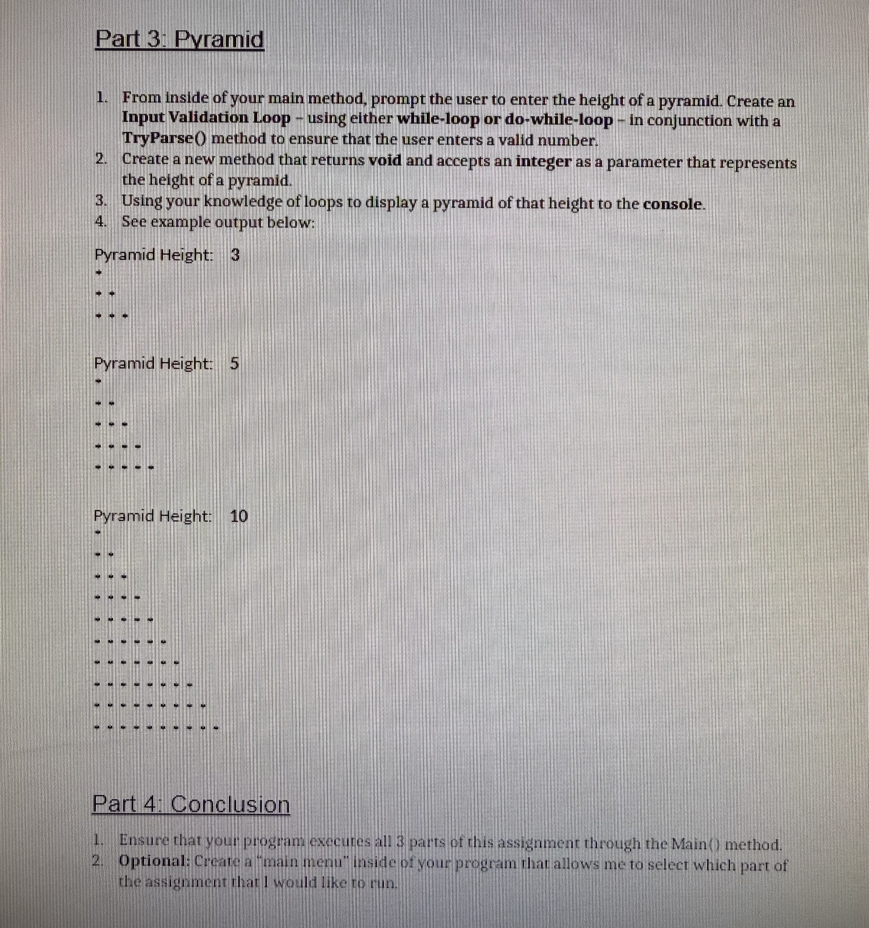 I have a homework assignement that has 4 parts.