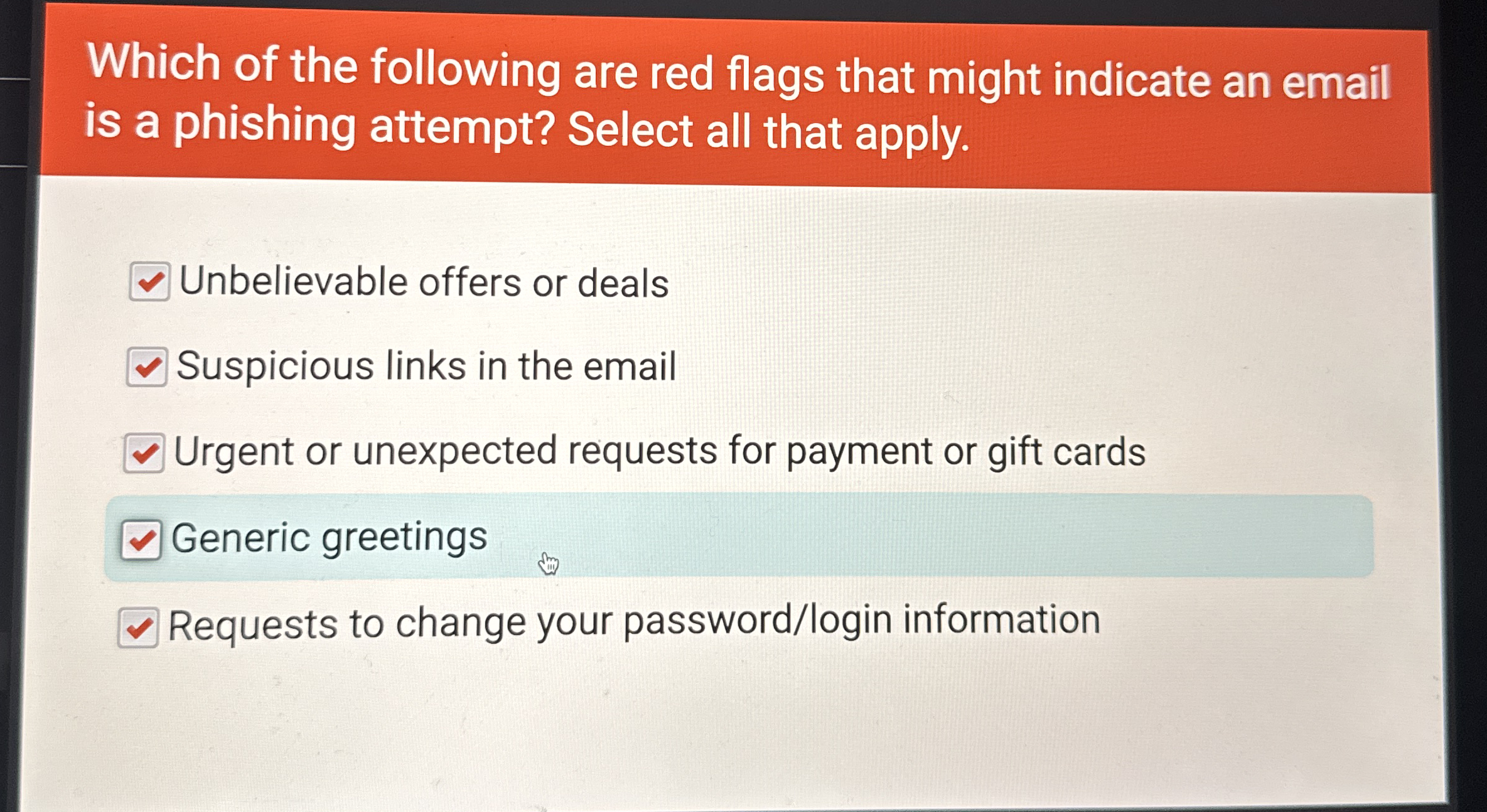 Which of the following are red flags that might