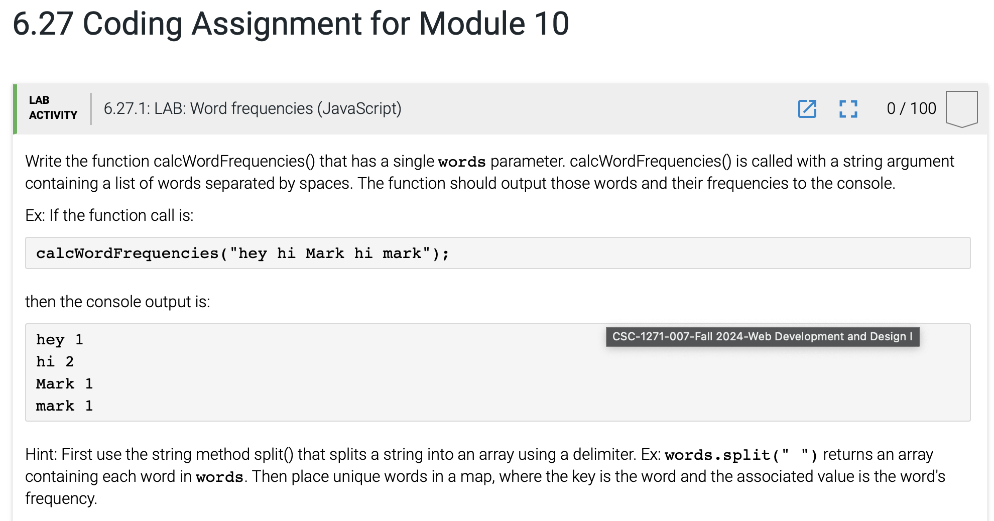 6 . 2 7 Coding Assignment for Module 1 0 Write