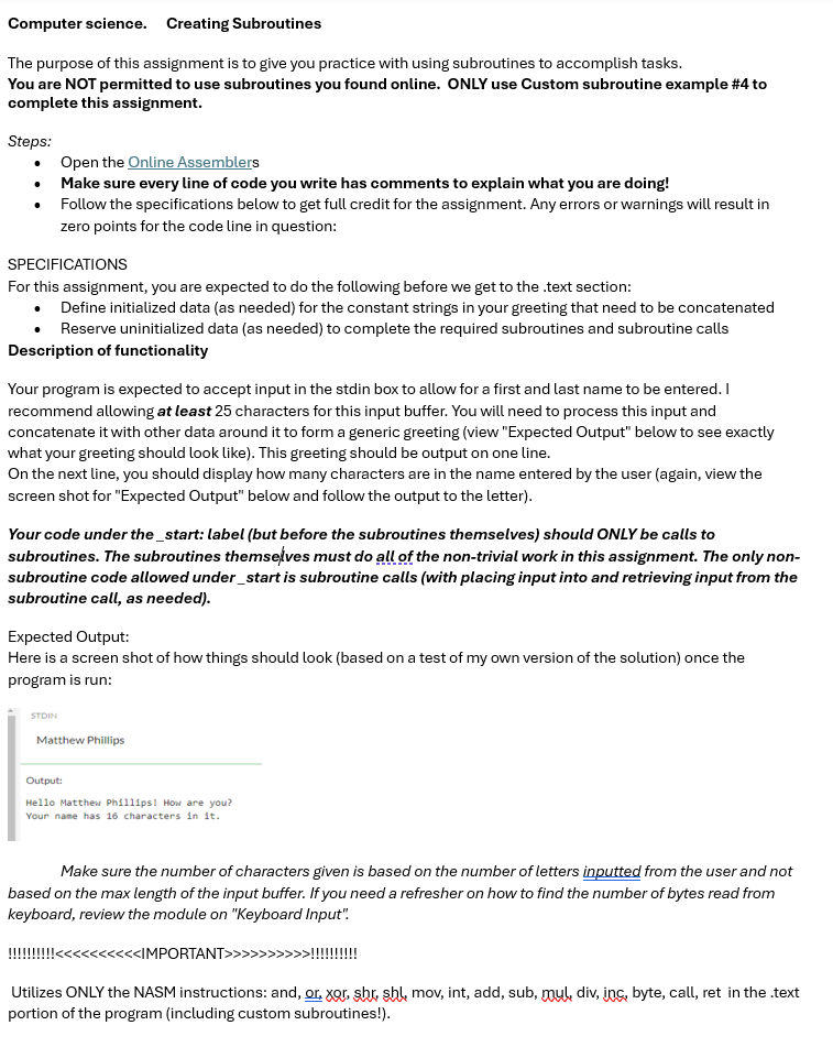 Computer science Custom subroutine example # 4