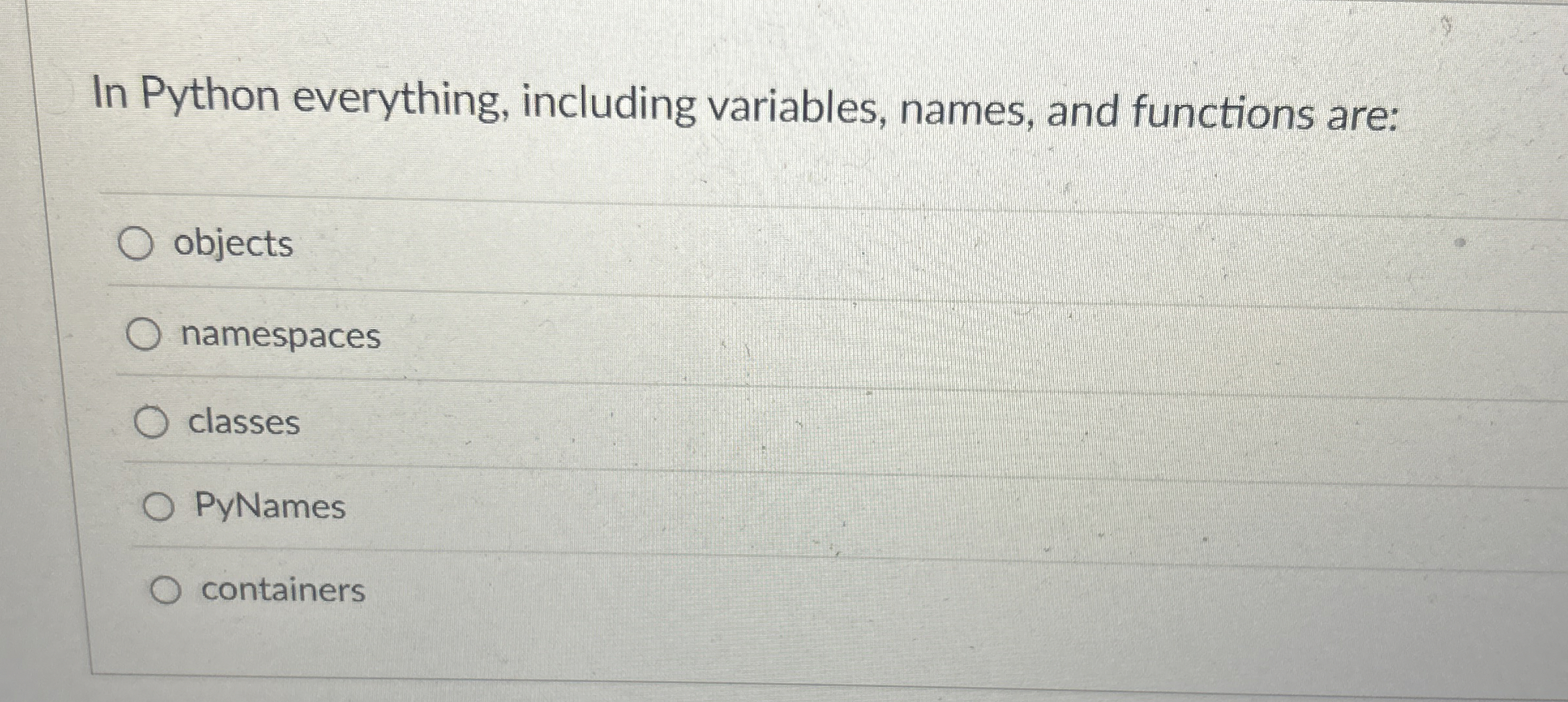 In Python everything, including variables, names,