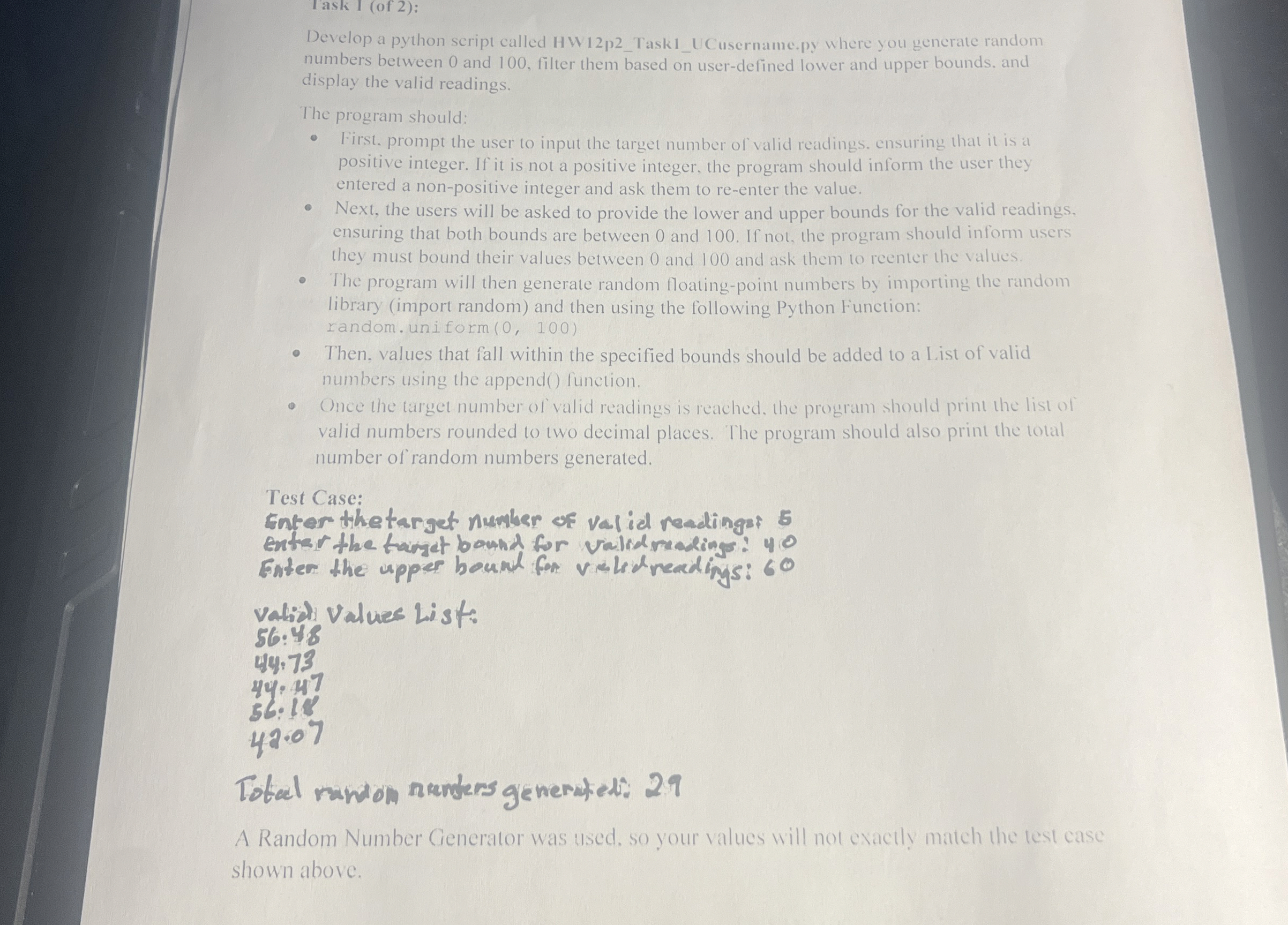 Task 1 ( of 2 ) : Develop a python seript called