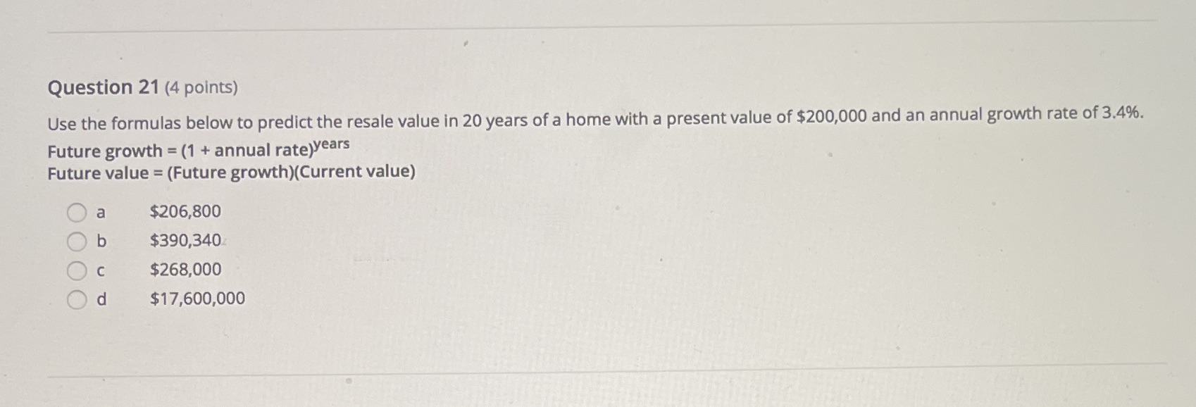 Question 21 (4 points) Use the formulas below to