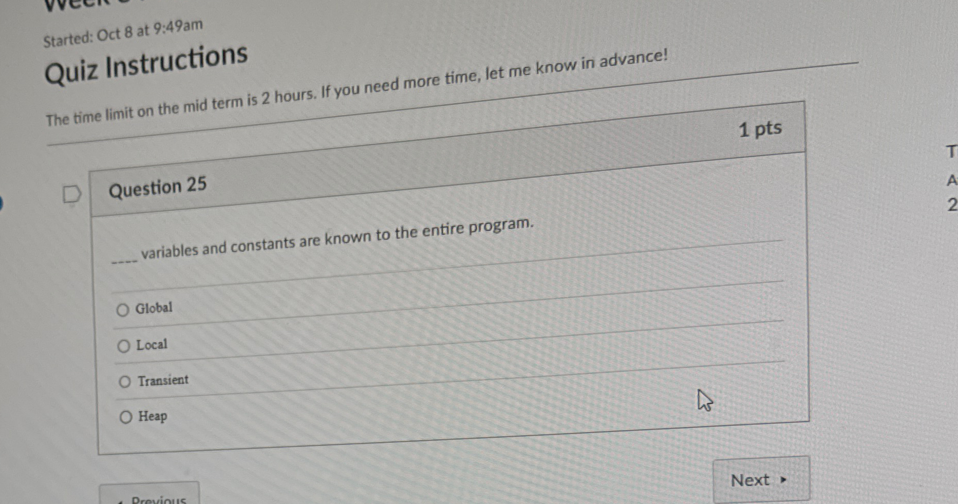 Question 2 5 variables and constants are known to