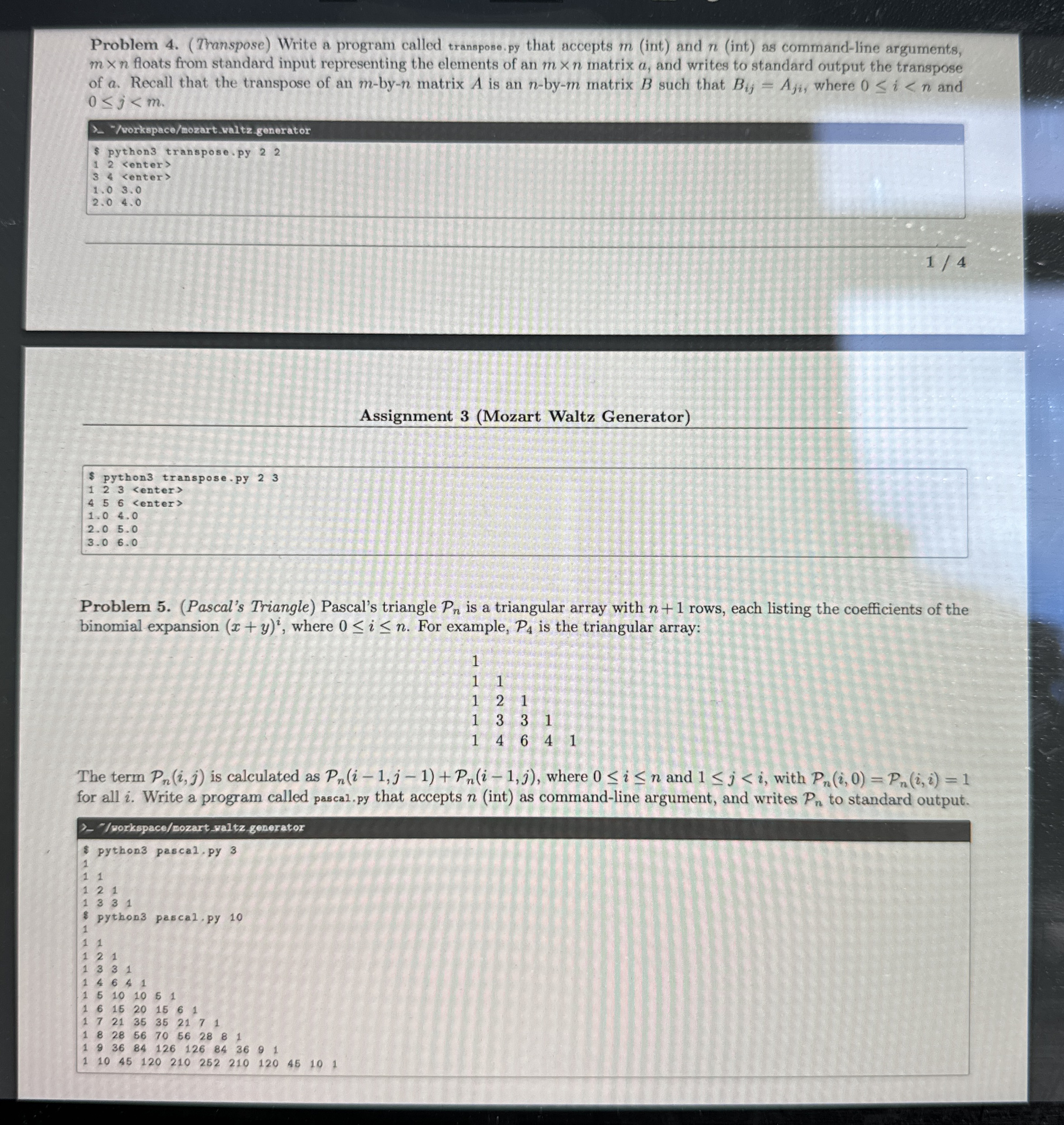 Problem 4 . ( Transpose ) Write a program called