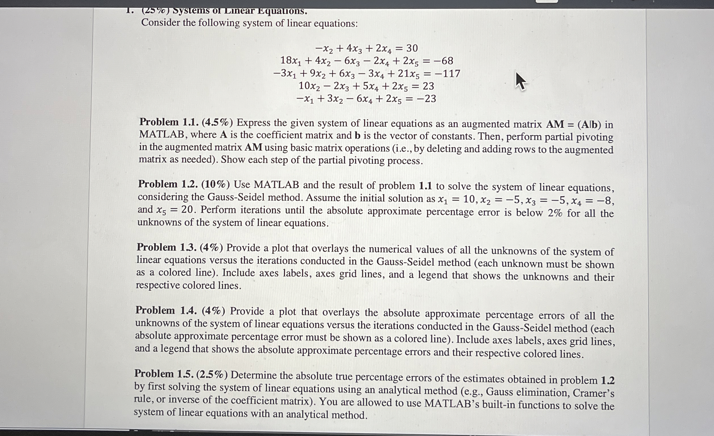 ( 2 5 % ) Systems or Linear Equalions. Consider