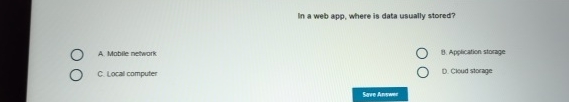In a web app, where is data usually stored? A .