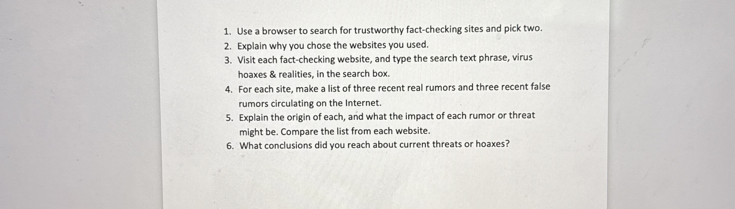 Use a browser to search for trustworthy fact -