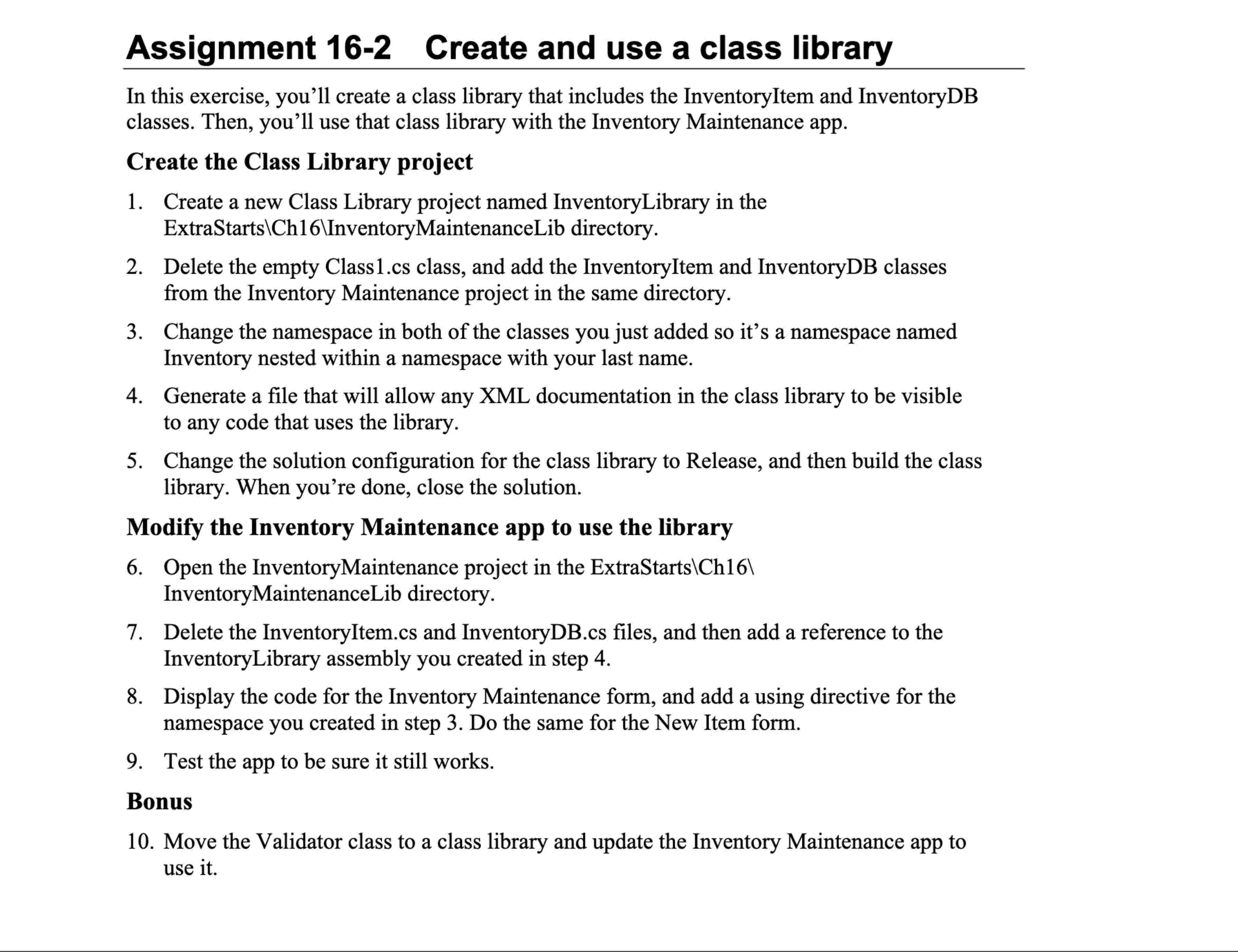 Assignment 1 6 - 2 Create and use a class library