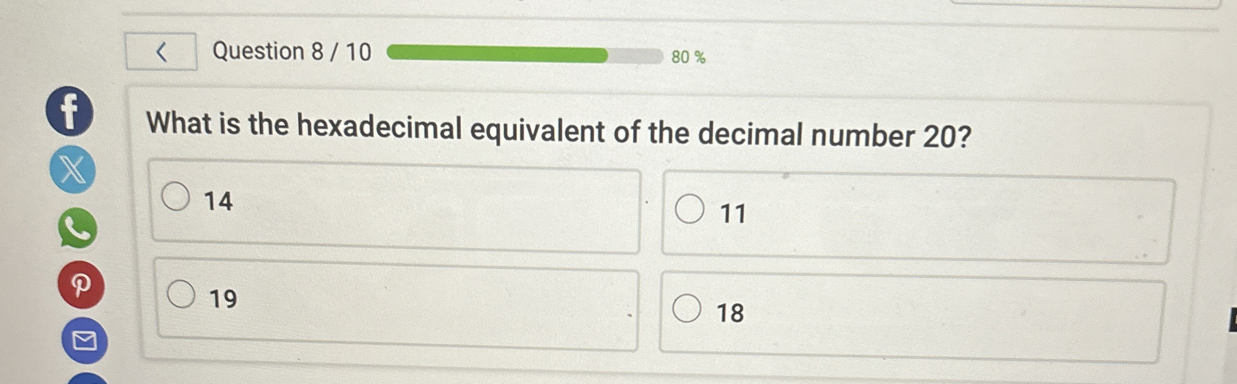 Question 8 / 1 0 8 0 % What is the hexadecimal