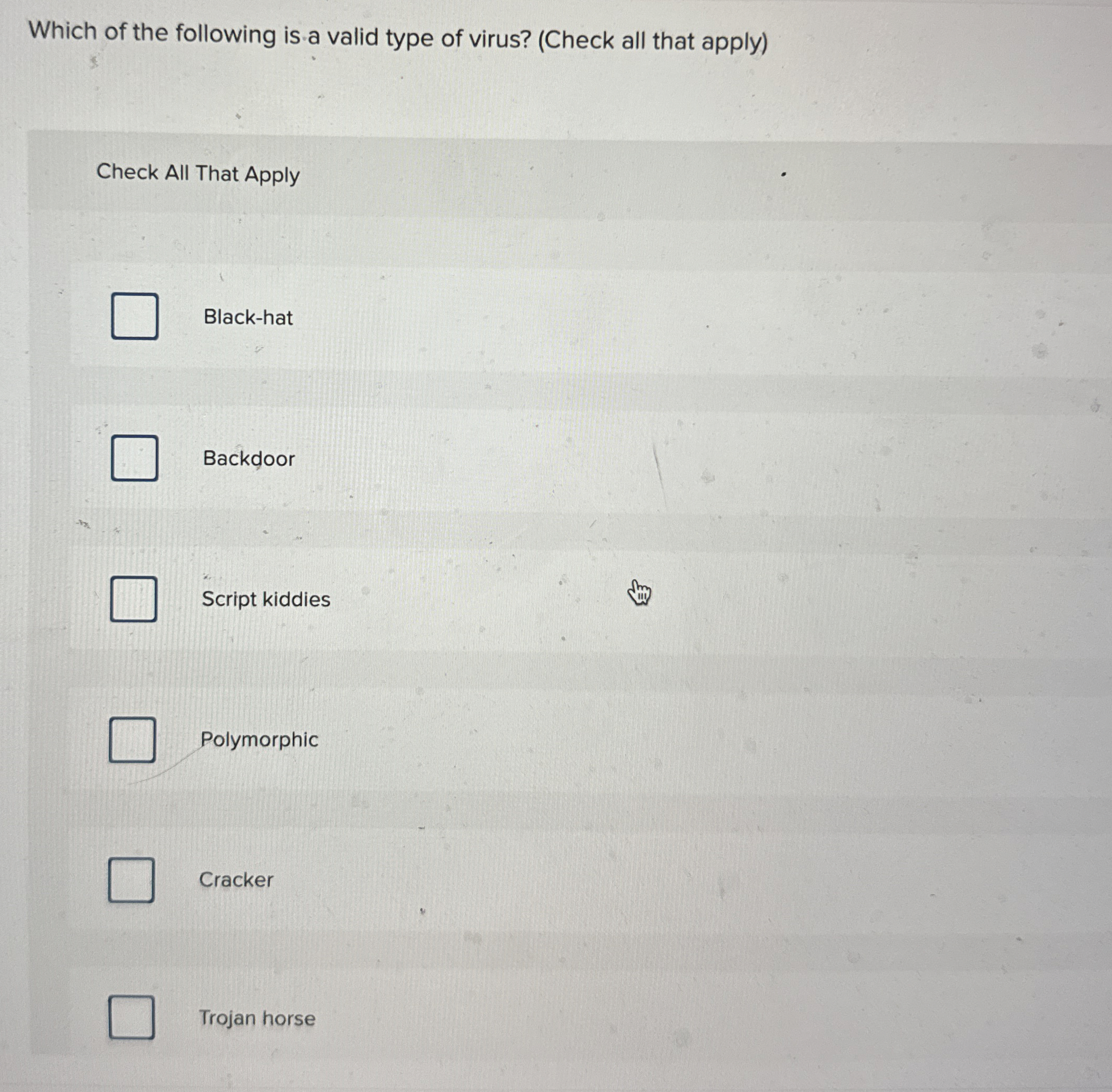 Which of the following is a valid type of virus?