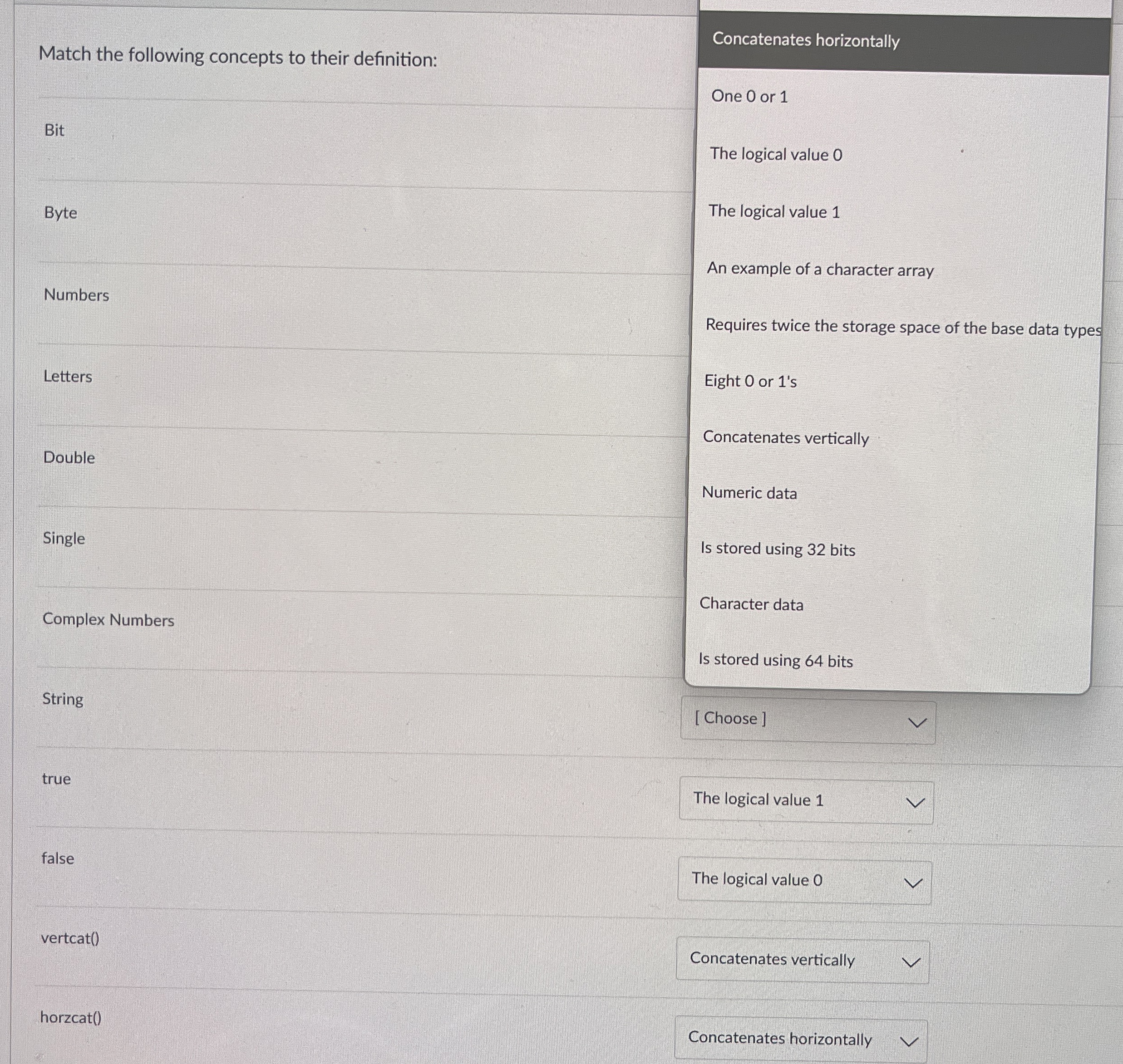 Match the following concepts to their definition: